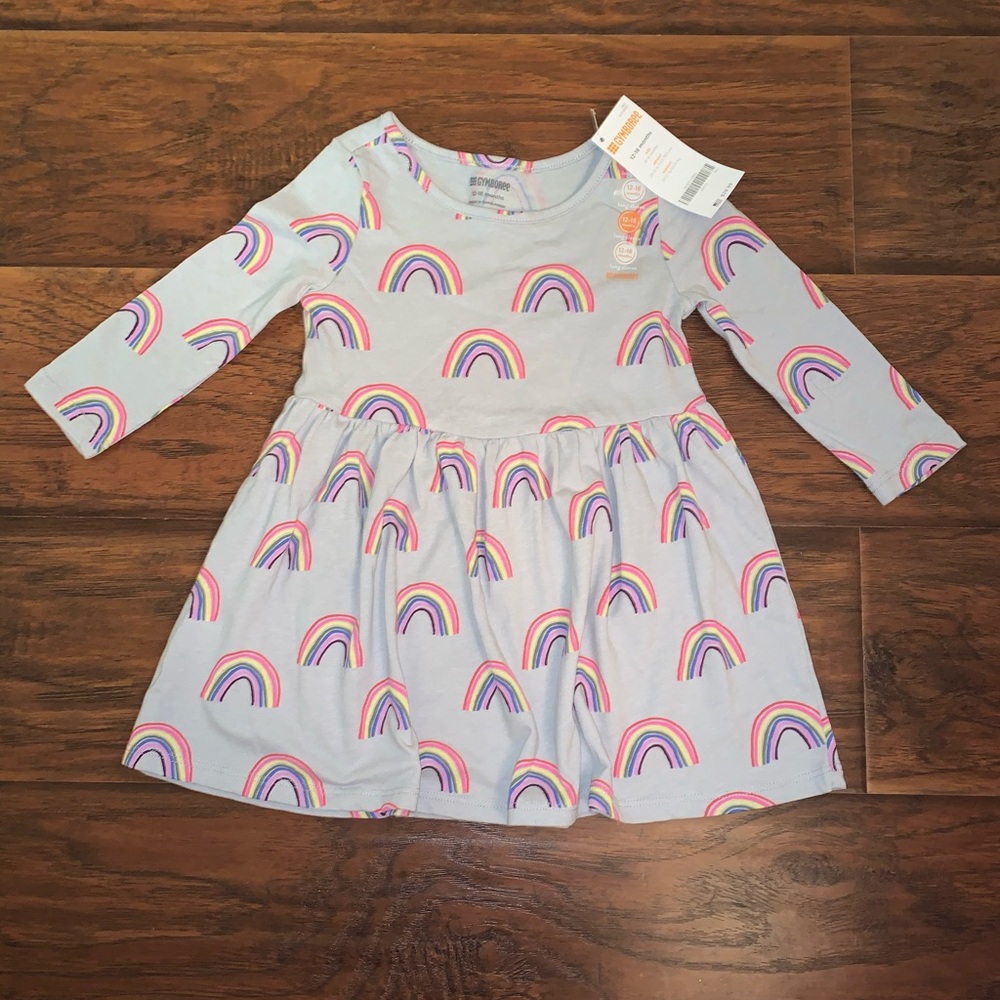NEW GYMBOREE GIRLS GRAY RAINBOW DRESS 12-18 MONTHS